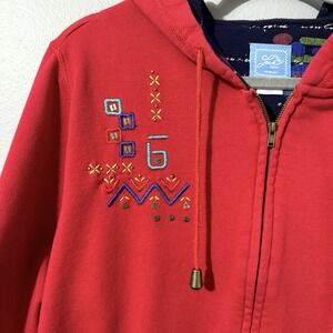 Vtg Women Jacket Full Zip Embellished Hoodie 1X Geometric Beads 90s Funky Cool